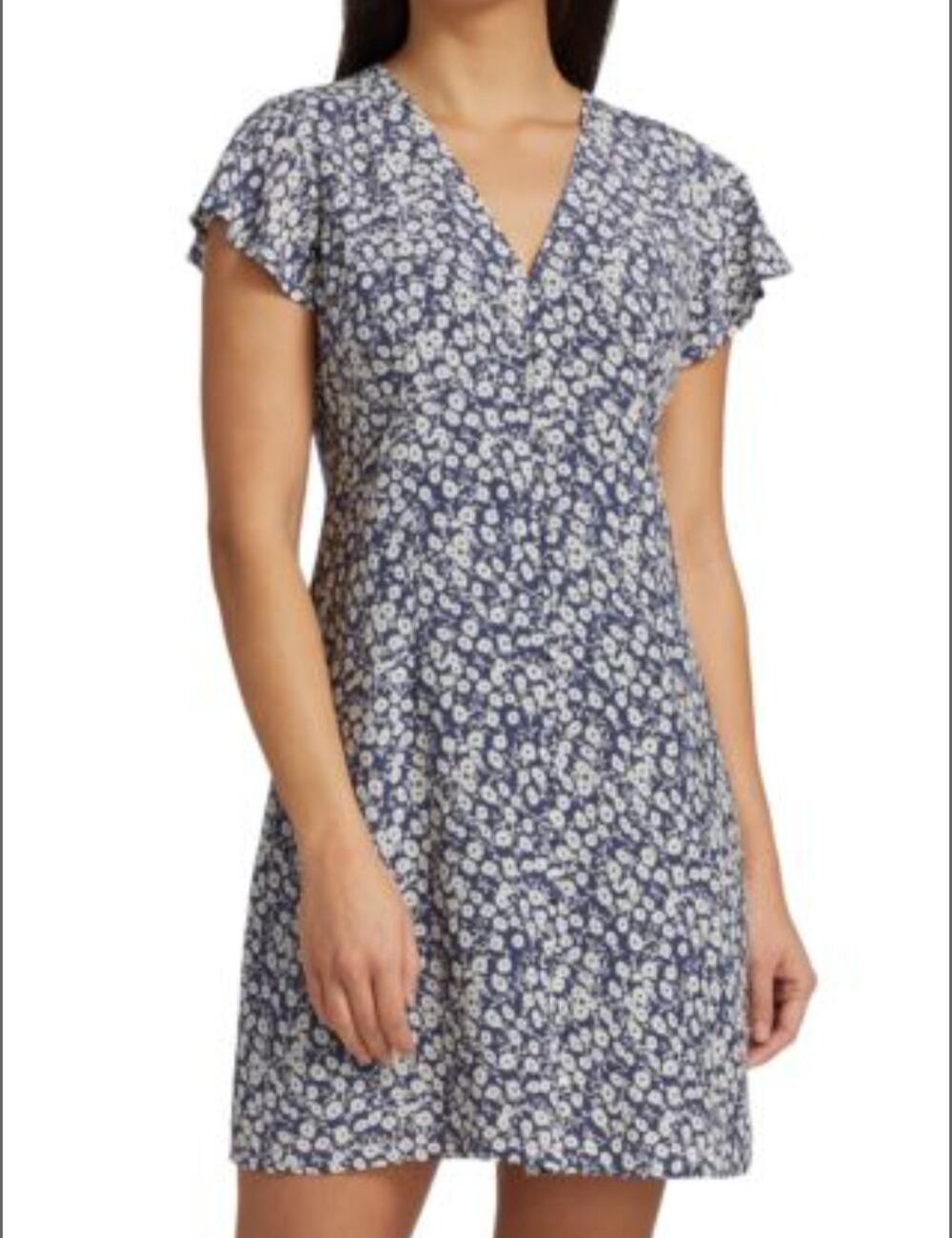 Rails Helena blue and white floral print flutter sleeve button down dress Size M